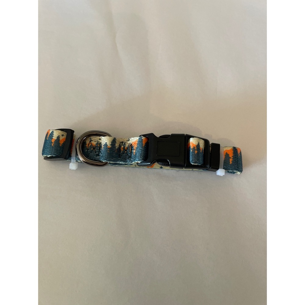 Outdoor Forest Sunset Print Adjustable Pet Collar Blue Orange Nylon Small